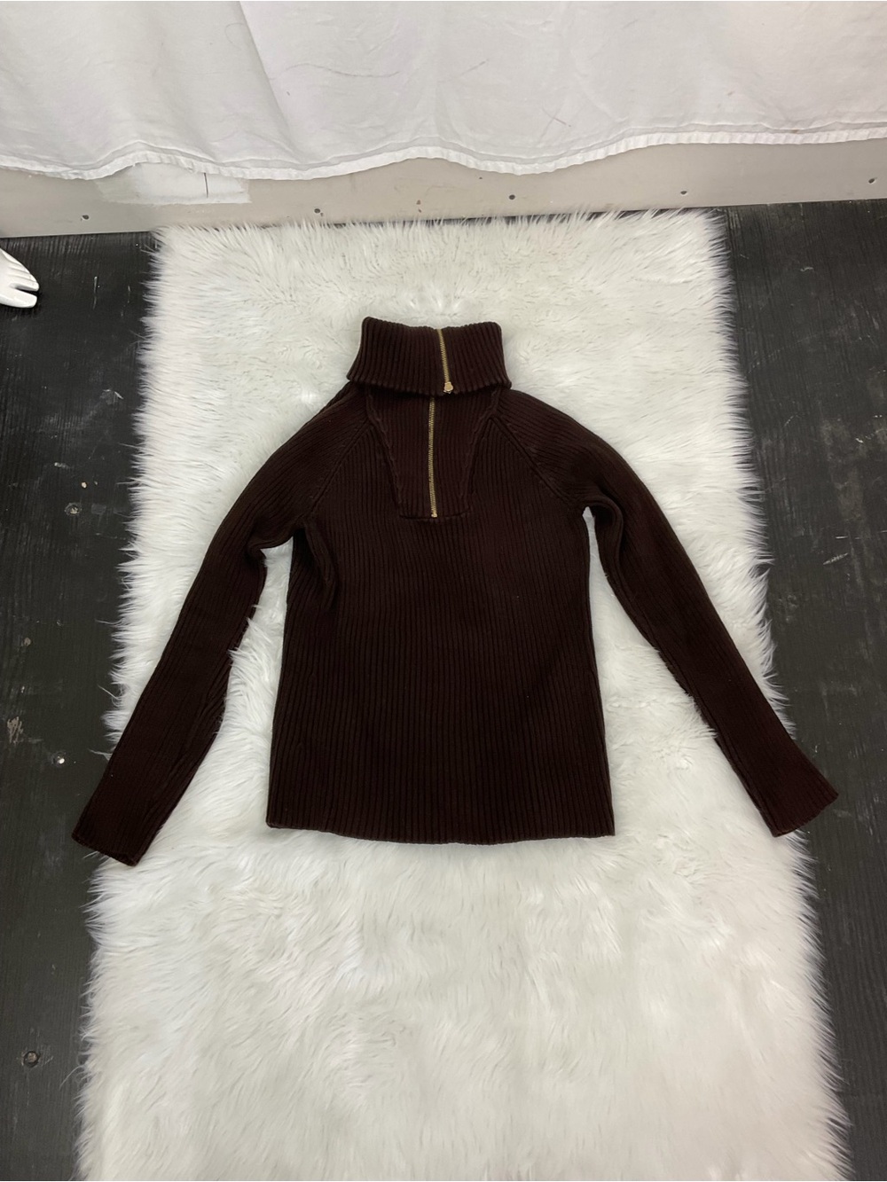 Lauren Ralph Lauren Brown Quarter Zip Knit Ribbed Sweater Size M - Picture 6 of 12